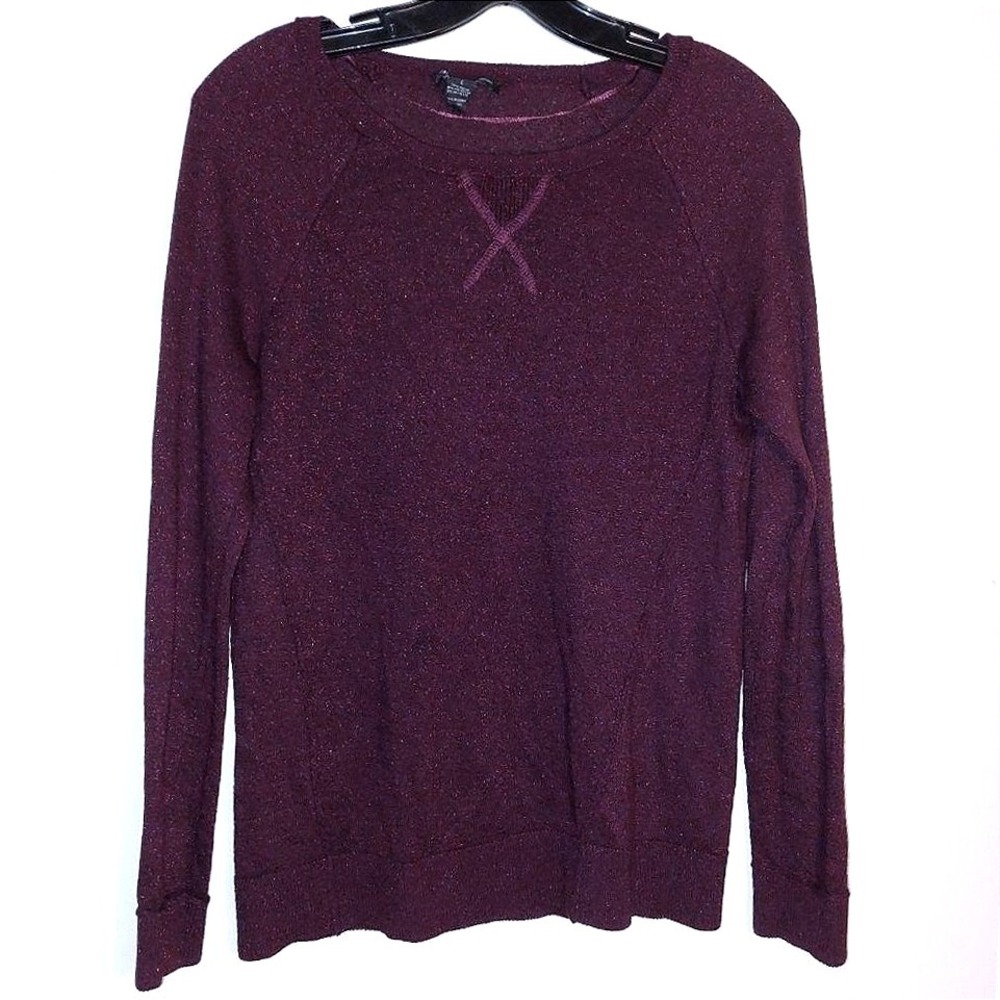 INC Women's Sparkle Metallic Burgundy Thin Light Sweater Size L